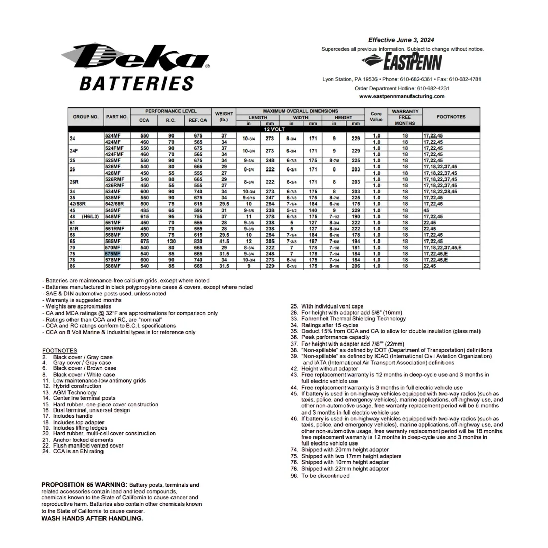 MK Deka 575MF 55Ah 12VDC Flooded Lead-Acid Battery — visuel 2