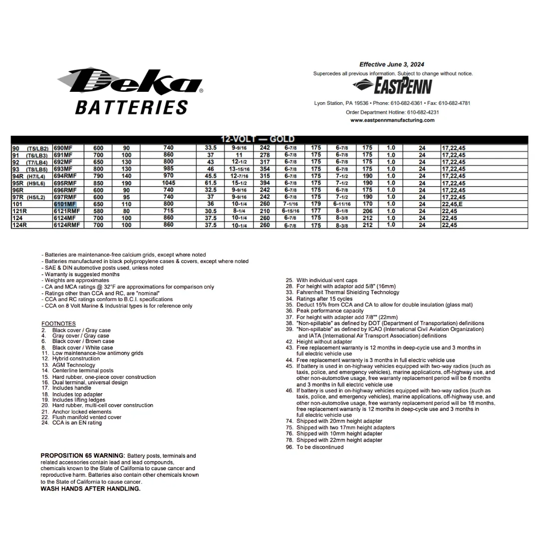 MK Deka 6101MF 12VDC Flooded Lead-Acid Battery — visuel 2
