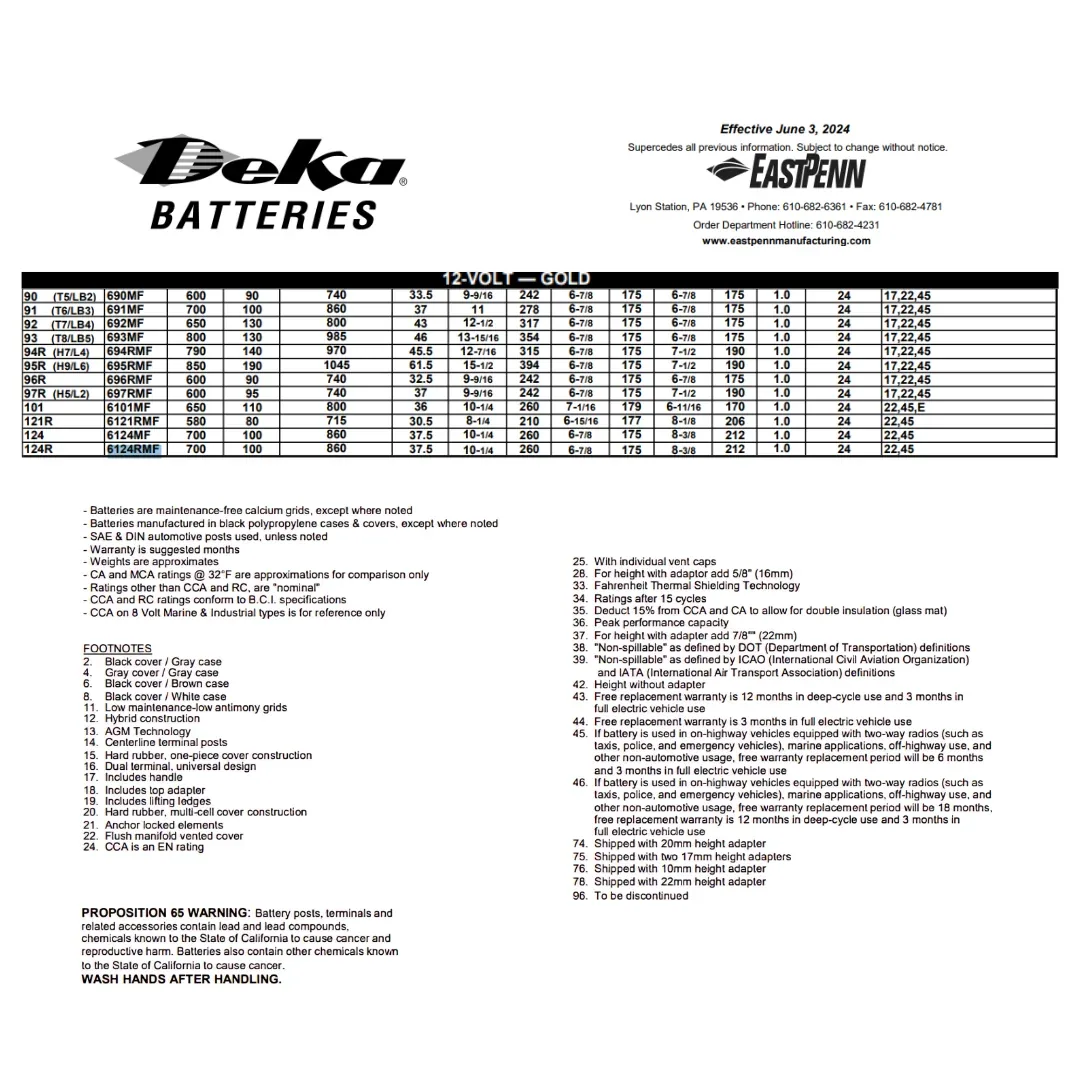 MK Deka 6124RMF 60Ah 12VDC Flooded Lead-Acid Battery — visuel 2