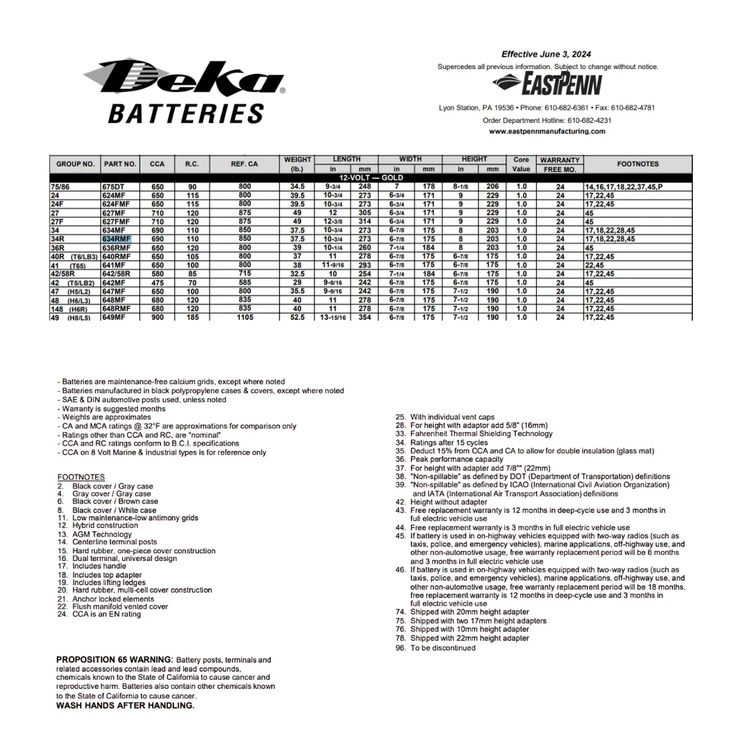 MK Deka 634RMF 12VDC Flooded Lead-Acid Battery — visuel 2