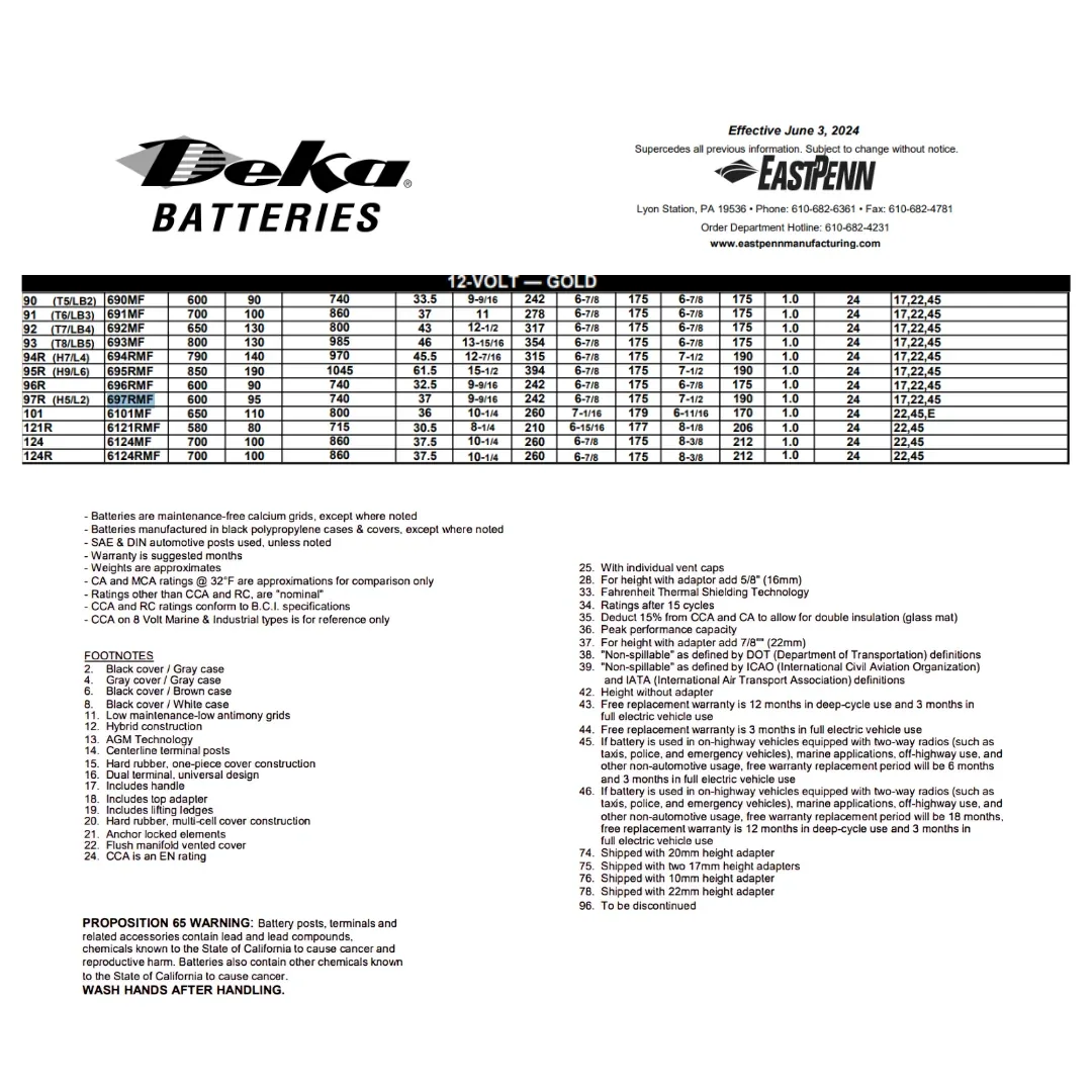 MK Deka 697RMF 12VDC Flooded Lead-Acid Battery — visuel 2