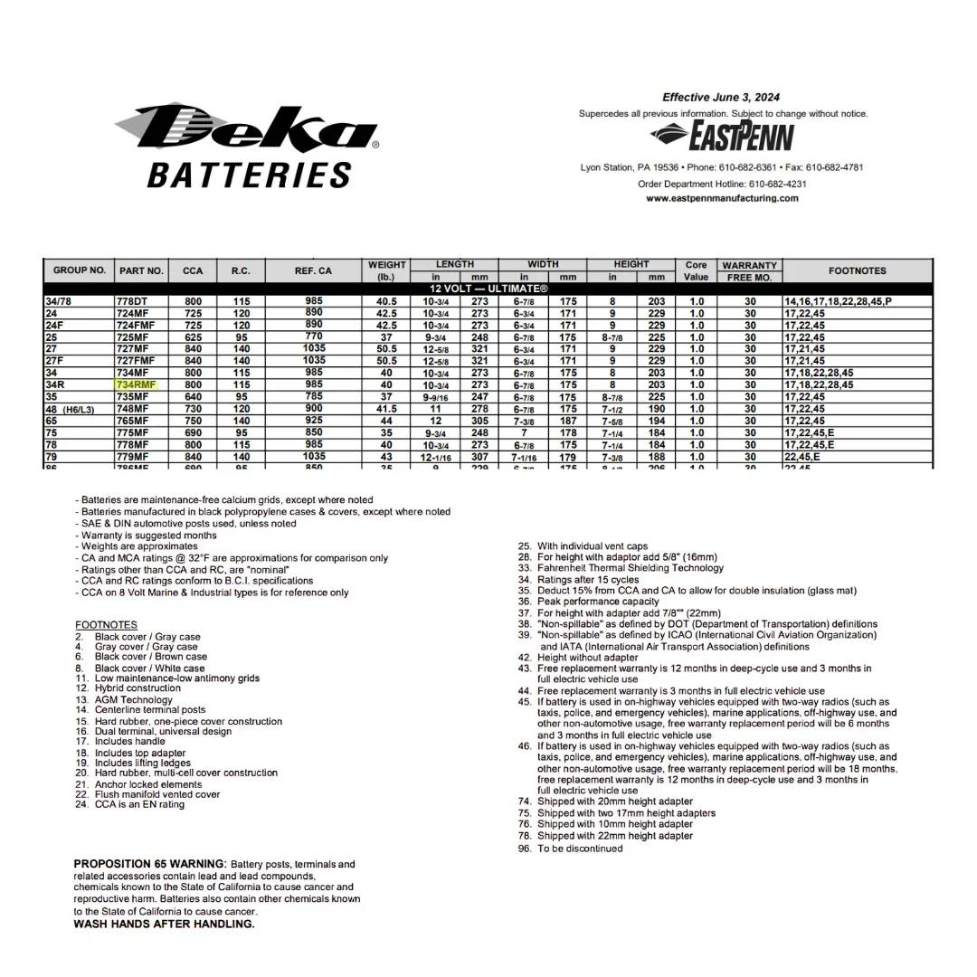 Mk Deka 734RMF 115Ah 12VDC Flooded Lead-Acid Battery — visuel 2