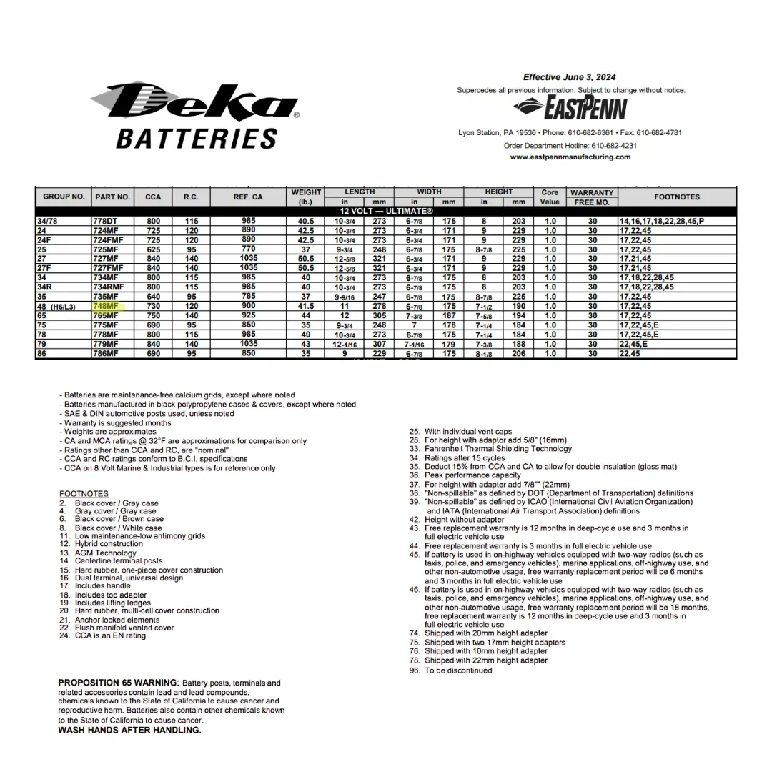 MK Deka 748MF 70Ah 12VDC Flooded Lead-Acid Battery — visuel 2