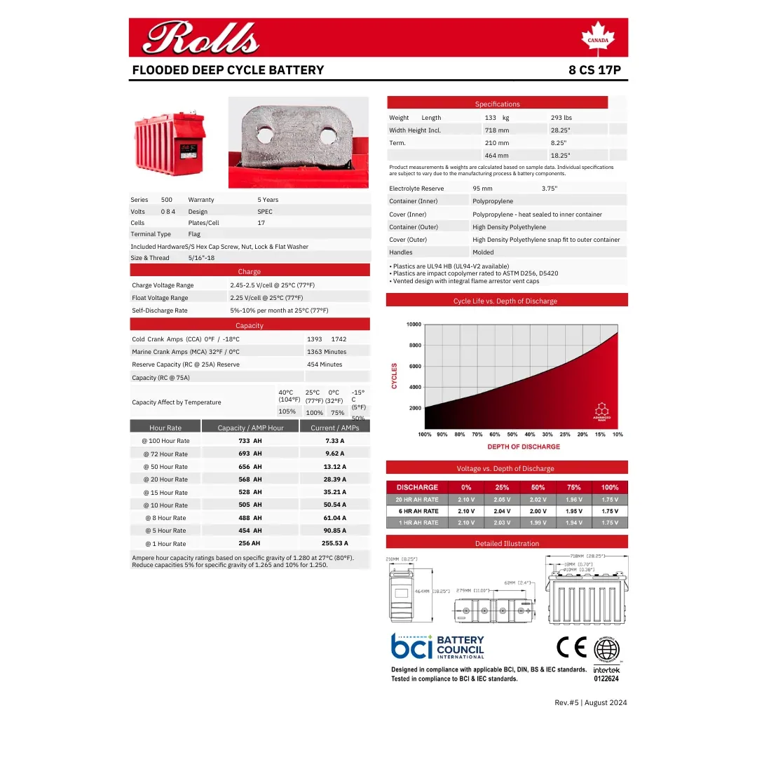 Rolls Surrette 8-CS-17P 8VDC 568Ah Deep Cycle Battery — visuel 2