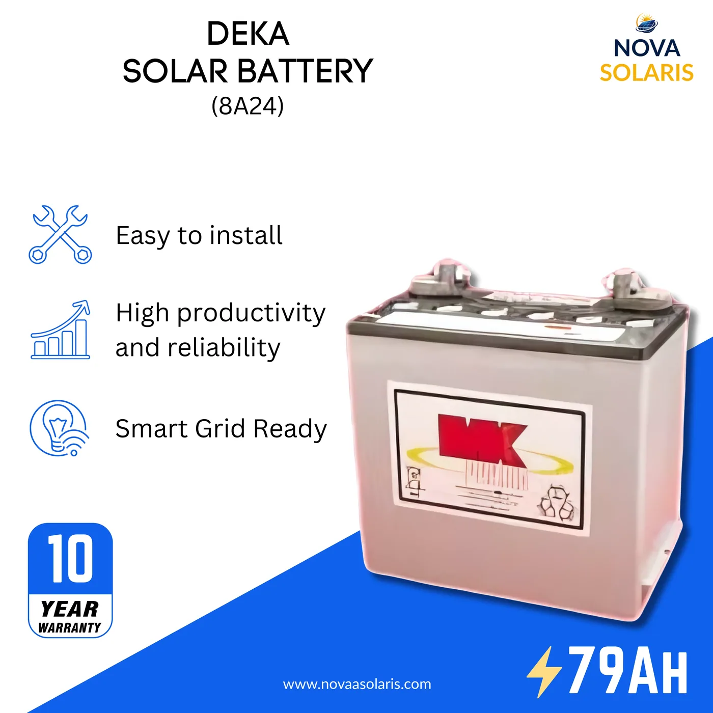 MK Deka 8A24-DEKA 79Ah 12VDC Deep Cycle AGM Battery