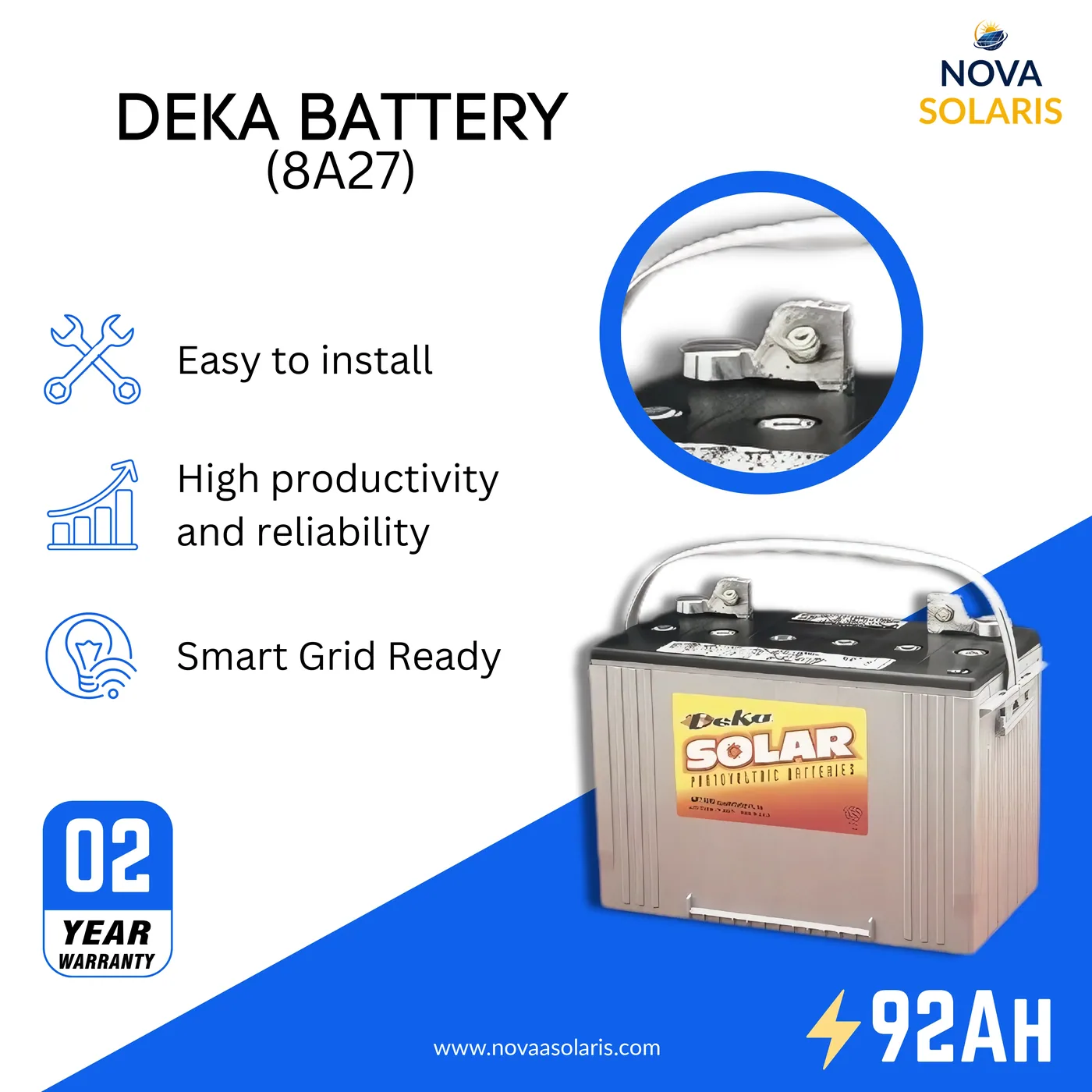 MK Deka 8A27 92Ah 12VDC Deep Cycle AGM Battery