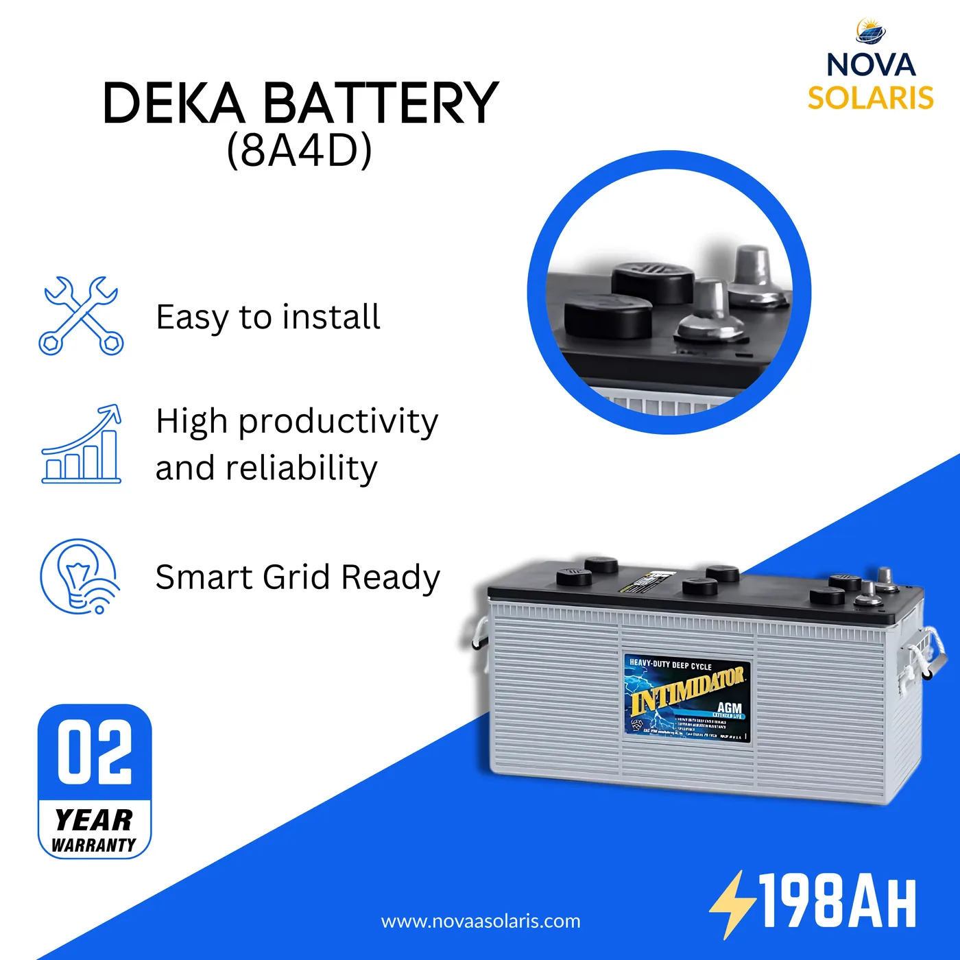 MK Deka 8A4D 198Ah 12VDC Deep Cycle AGM Battery
