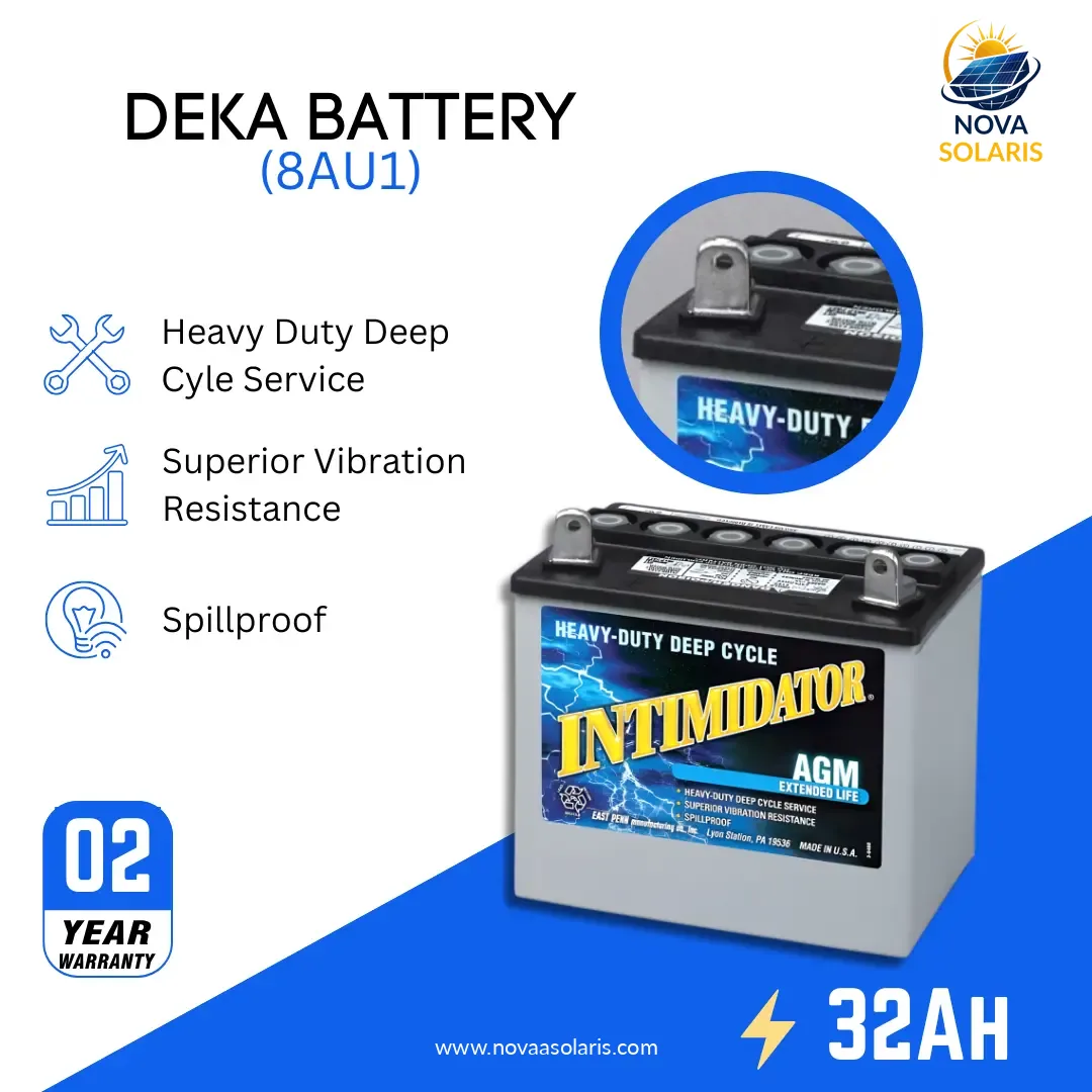 MK Deka 8AU1H 32Ah 12VDC Deep Cycle AGM Battery w/ Handle