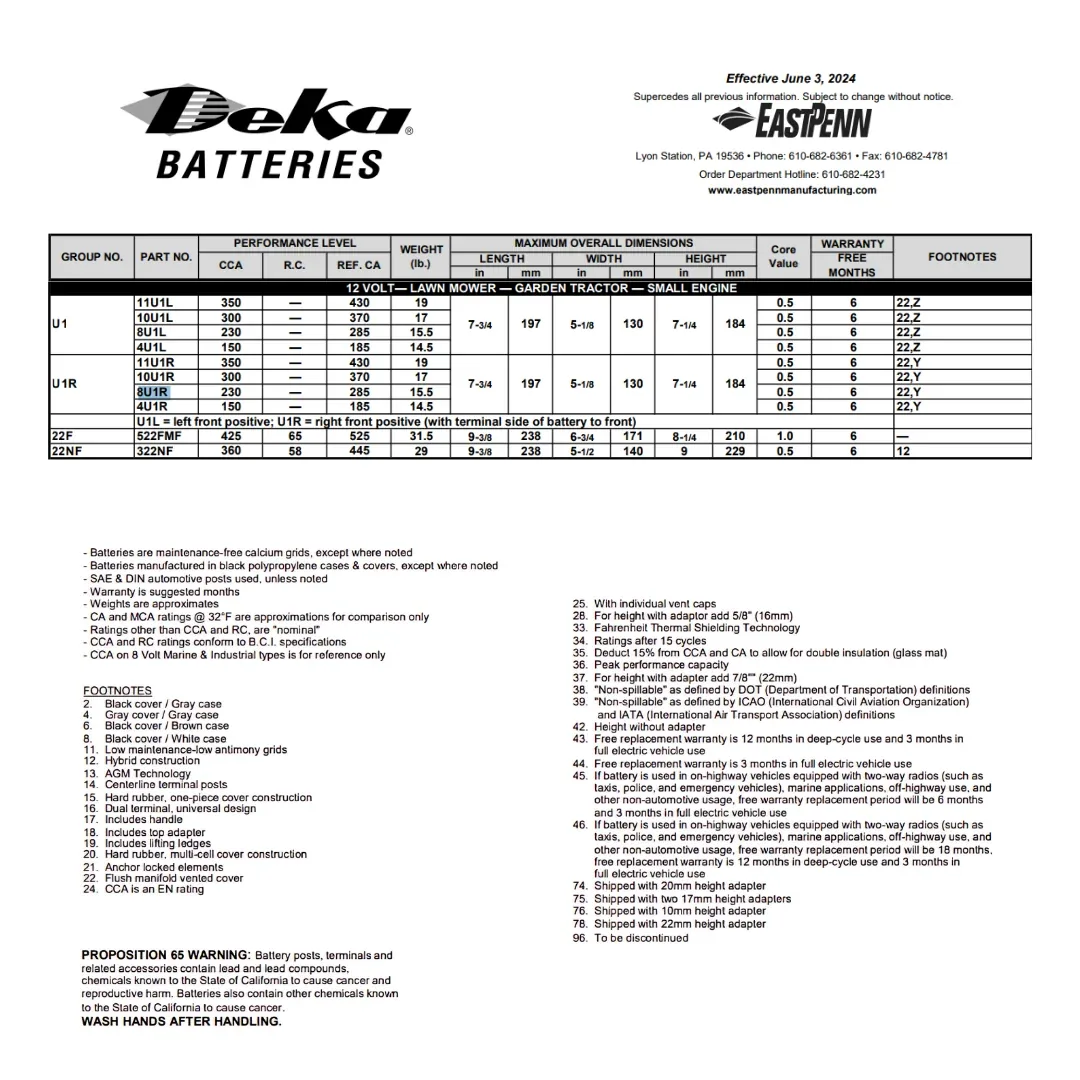 MK Deka 8U1R 12VDC Flooded Lead-Acid Battery — visuel 2