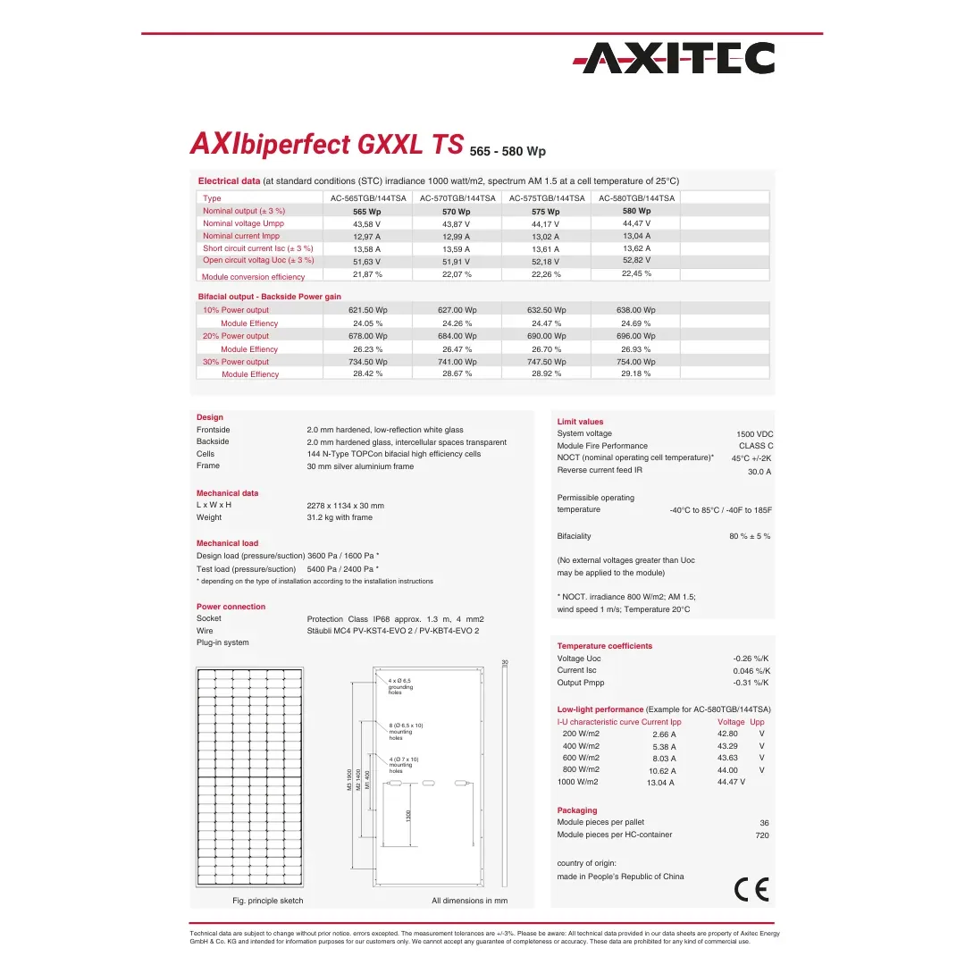 Axitec AC-580TGB/144TS 580Watt 144 Cell Bifacial Silver Frame Solar Panel — visuel 2