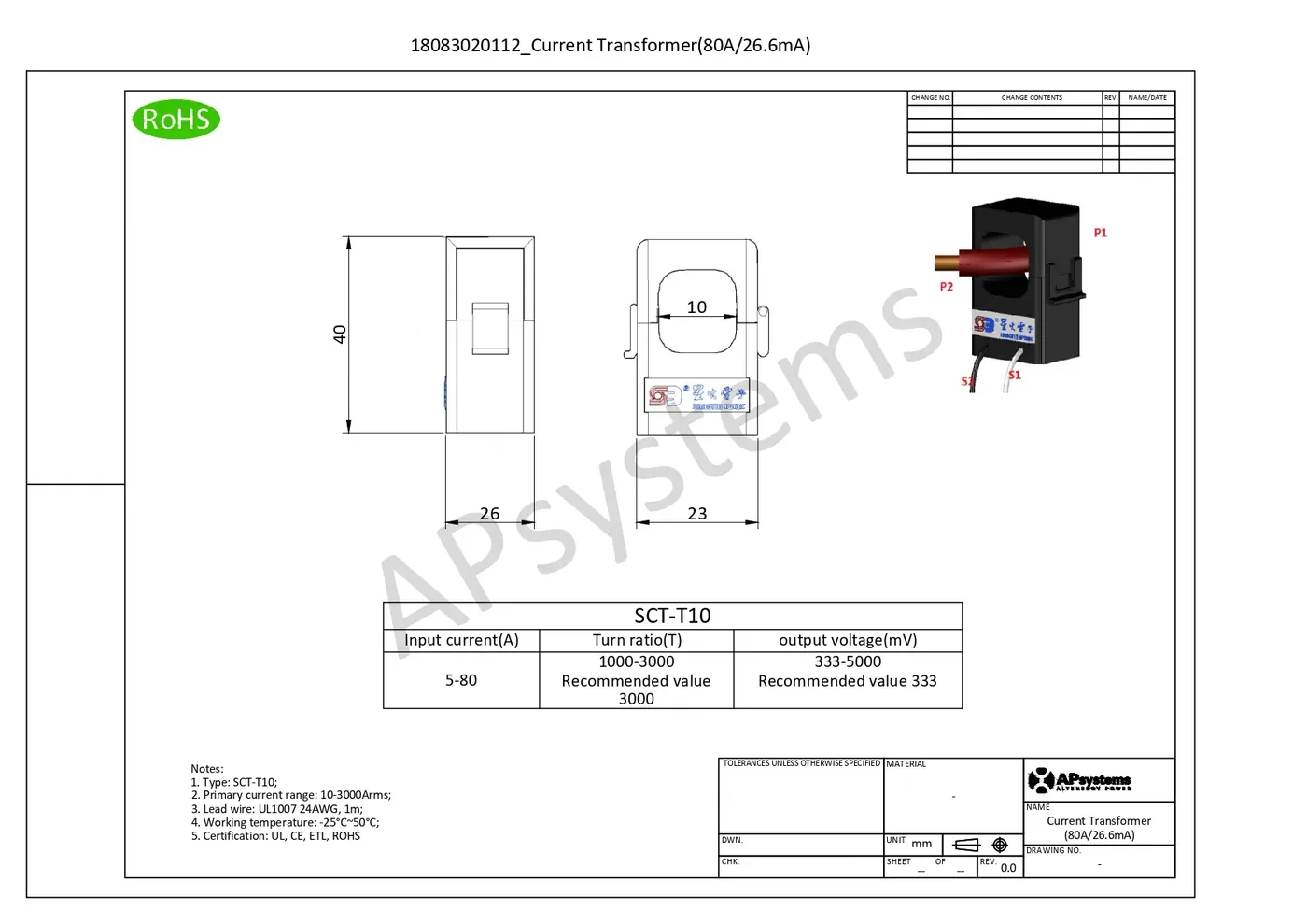 APsystems 18083020112 80A Current Transformer — visuel 2