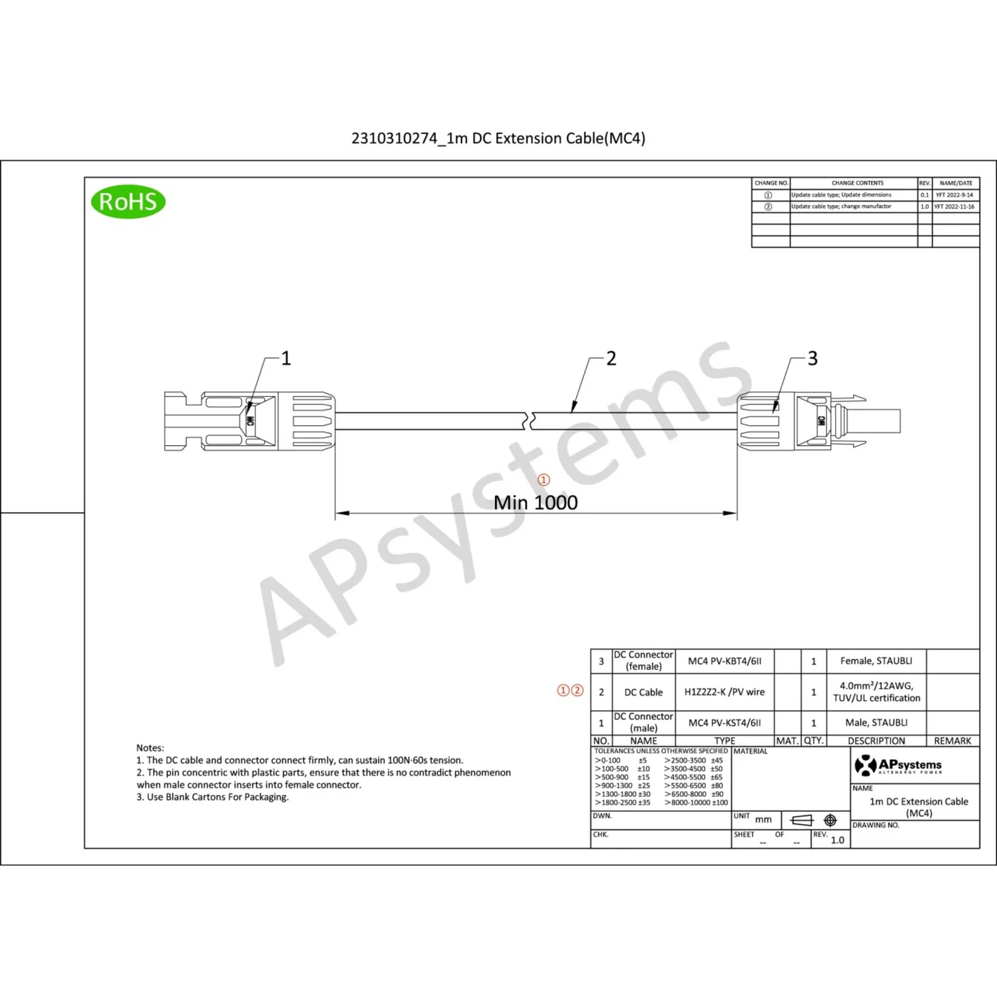 APsystems 2310310274 DC Extension Cable 1 Meter (MC4) — visuel 2