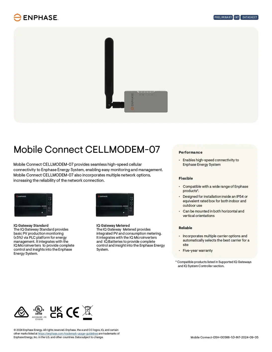 Enphase CELLMODEM-07-INT-05 Mobile Connect LTE Cat 4 Cell Modem — visuel 2