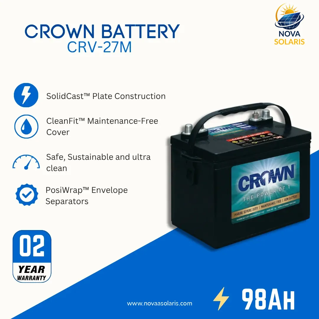 Crown CRV-27M 98Ah 12VDC AGM Marine Battery