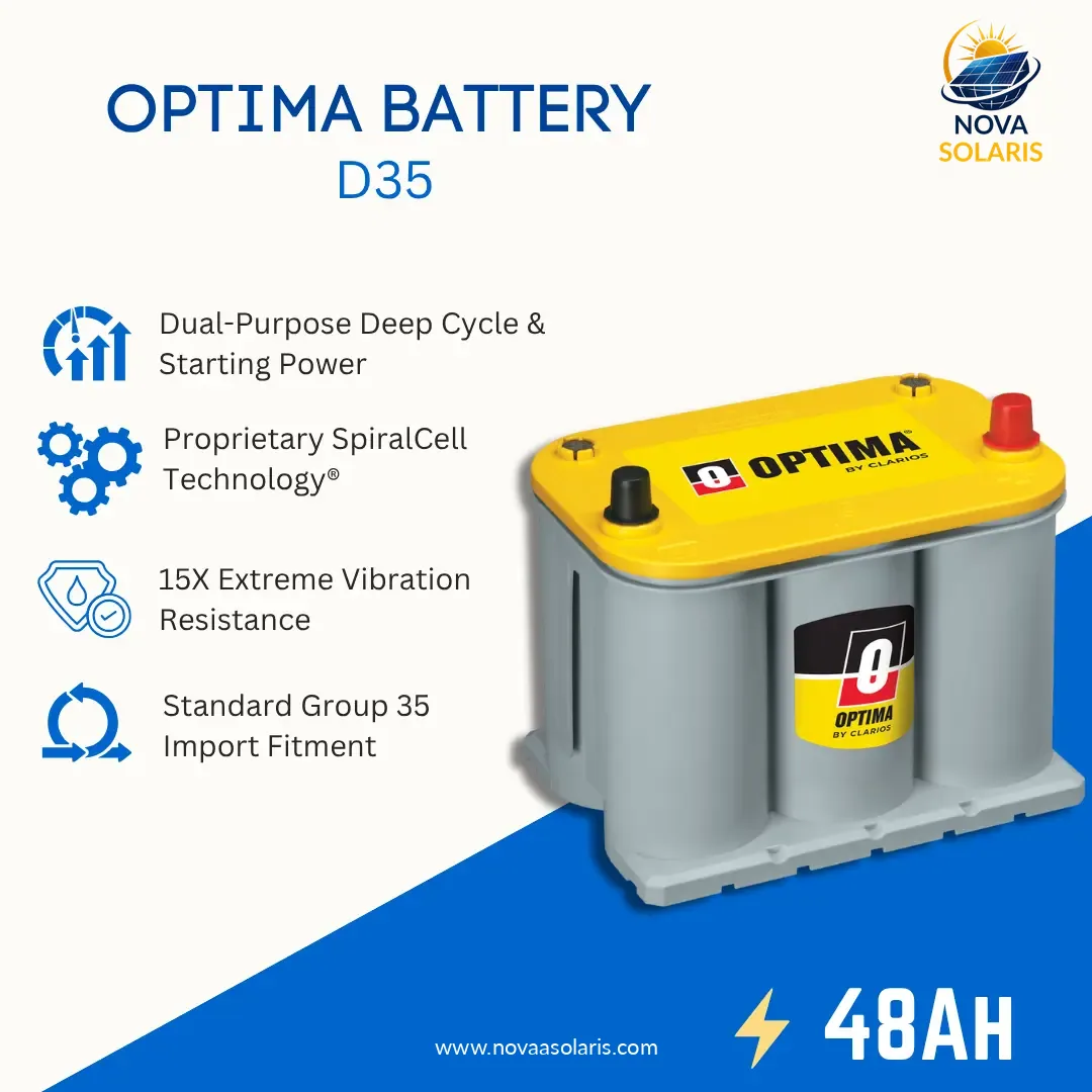 Optima D35 48Ah 12VDC Sealed Lead-Acid AGM Battery