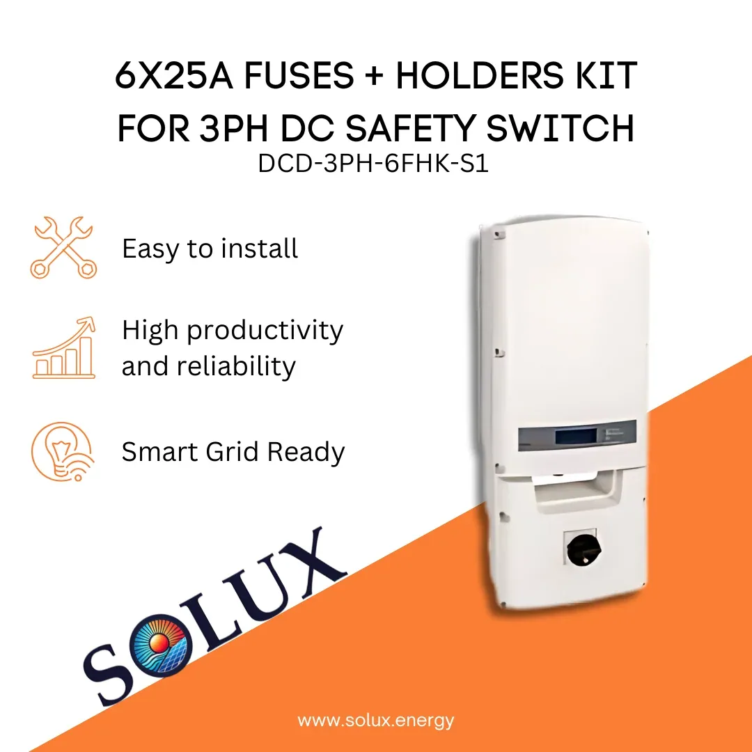 6x25A Fuses + Holders Kit for 3PH DC Safety Switch