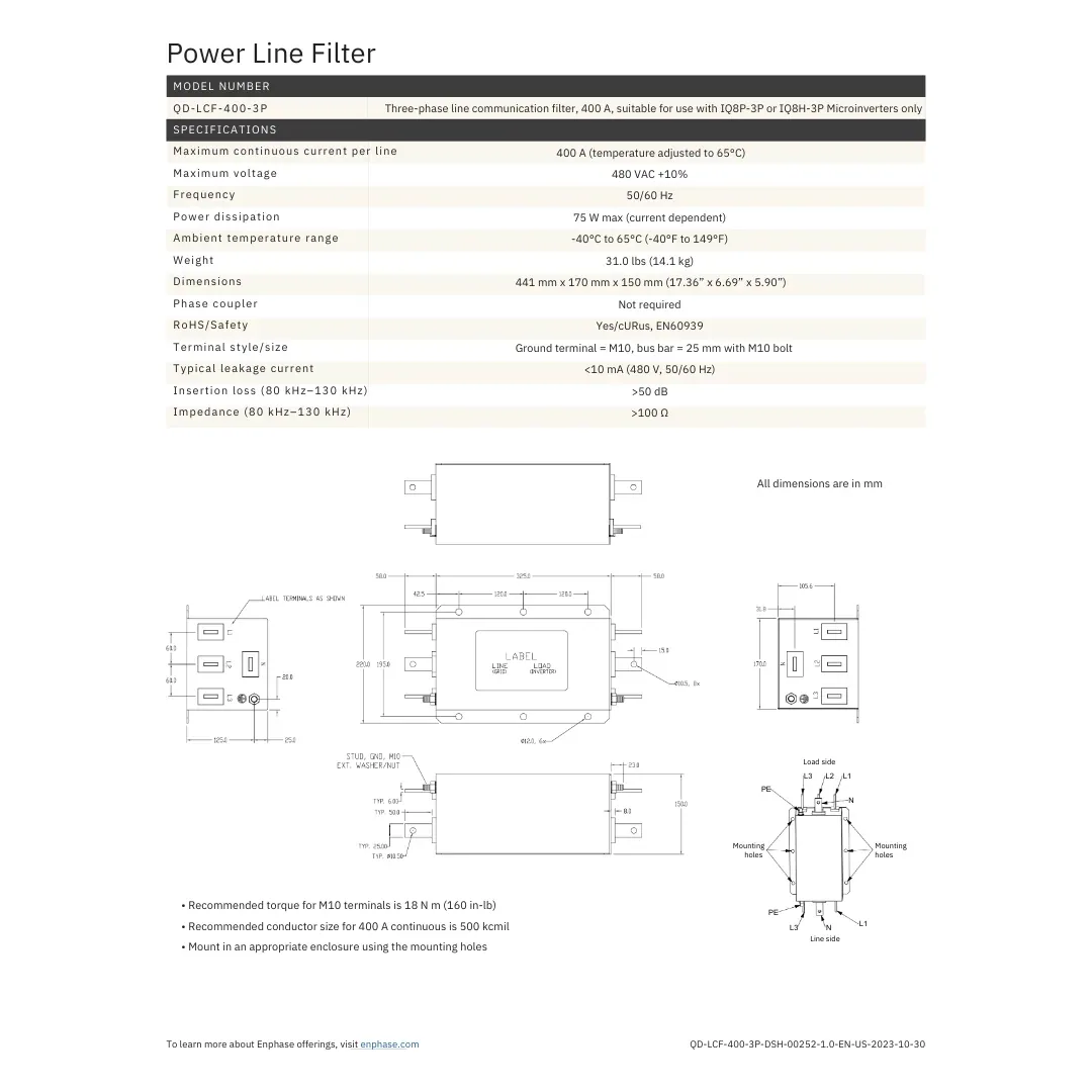 Enphase EN-QD-LCF-400-3P Q Commercial Line Filter 3 phase — visuel 2
