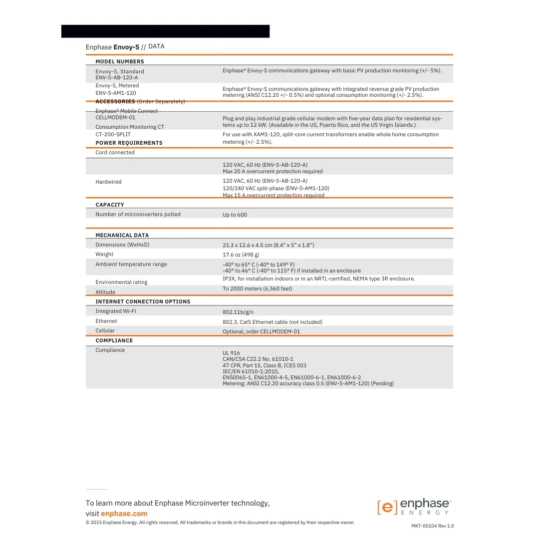 Enphase ENV-S-AM1-120 Envoy-S Metered Single Phase Revenue Grade Accuracy with Production CT — visuel 2