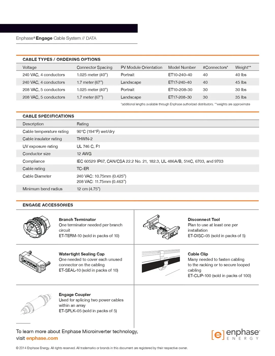 Enphase ET10-208-BULK Trunk Cable for M215 and M250, 208VAC, 5 Conductors, Portrait Orientation — visuel 2