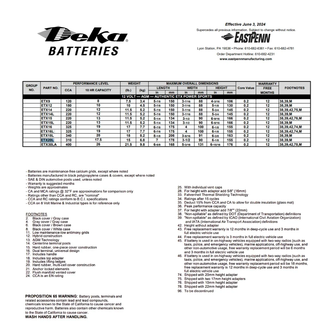 MK Deka ETX20L 12VDC Absorbed Glass Mat (AGM) — visuel 2