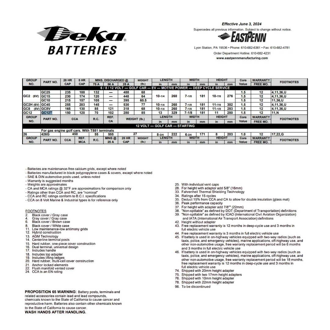 MK Deka GC12T 12VDC Flooded Lead-Acid Battery — visuel 2