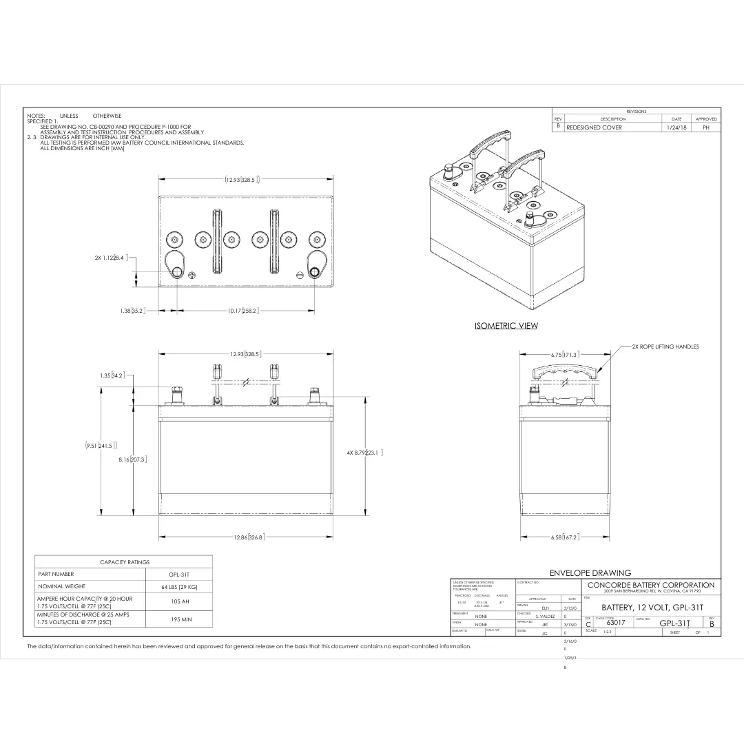 Lifeline GPL-31T 105Ah 12V AGM Sealed Battery — visuel 2