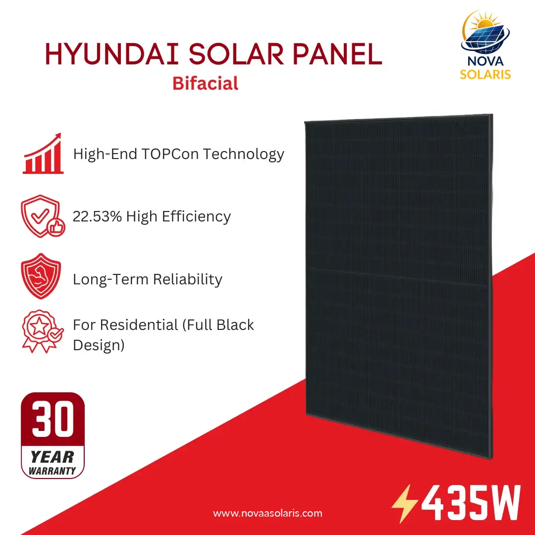 Hyundai HIN-T435NF(BK) 435Watt 108 Half-Cell Black on Black Half-Cut Bifacial Solar Panel