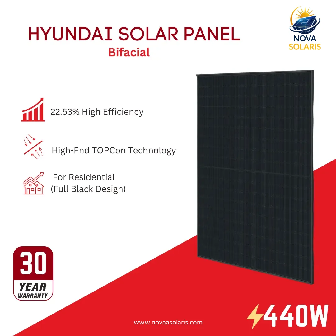 Hyundai HIN-T440NF(BK) 440Watt 108 Half-Cell Bifacial Solar Panel