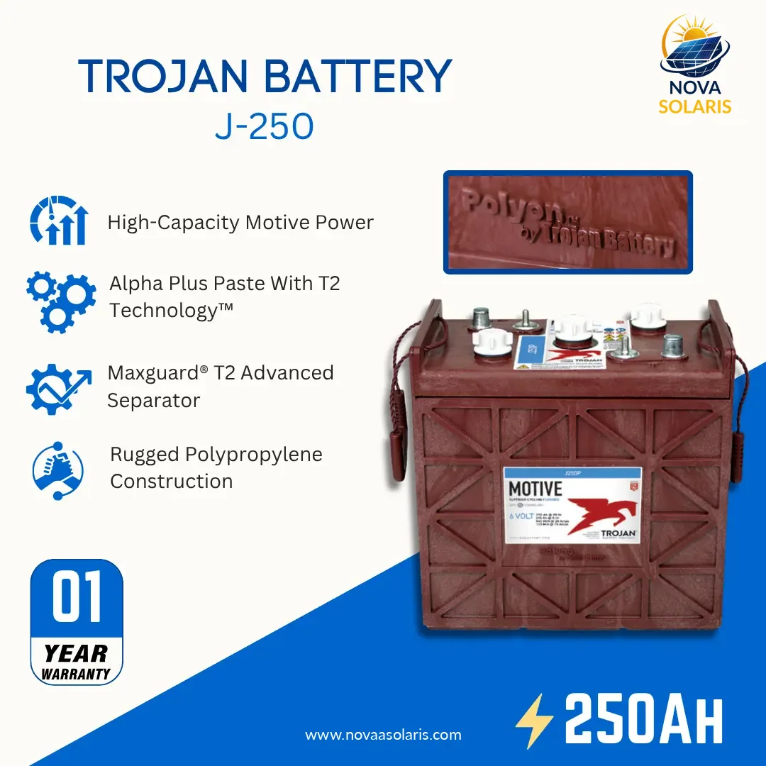Trojan J250 6V 250Ah Flooded Lead Acid Battery W/ T2 Technology