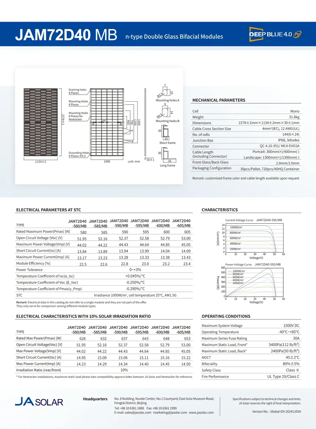 JA Solar JAM72-D40-600MB 600W 144 Half-Cell Silver Frame Bifacial Panel — visuel 2