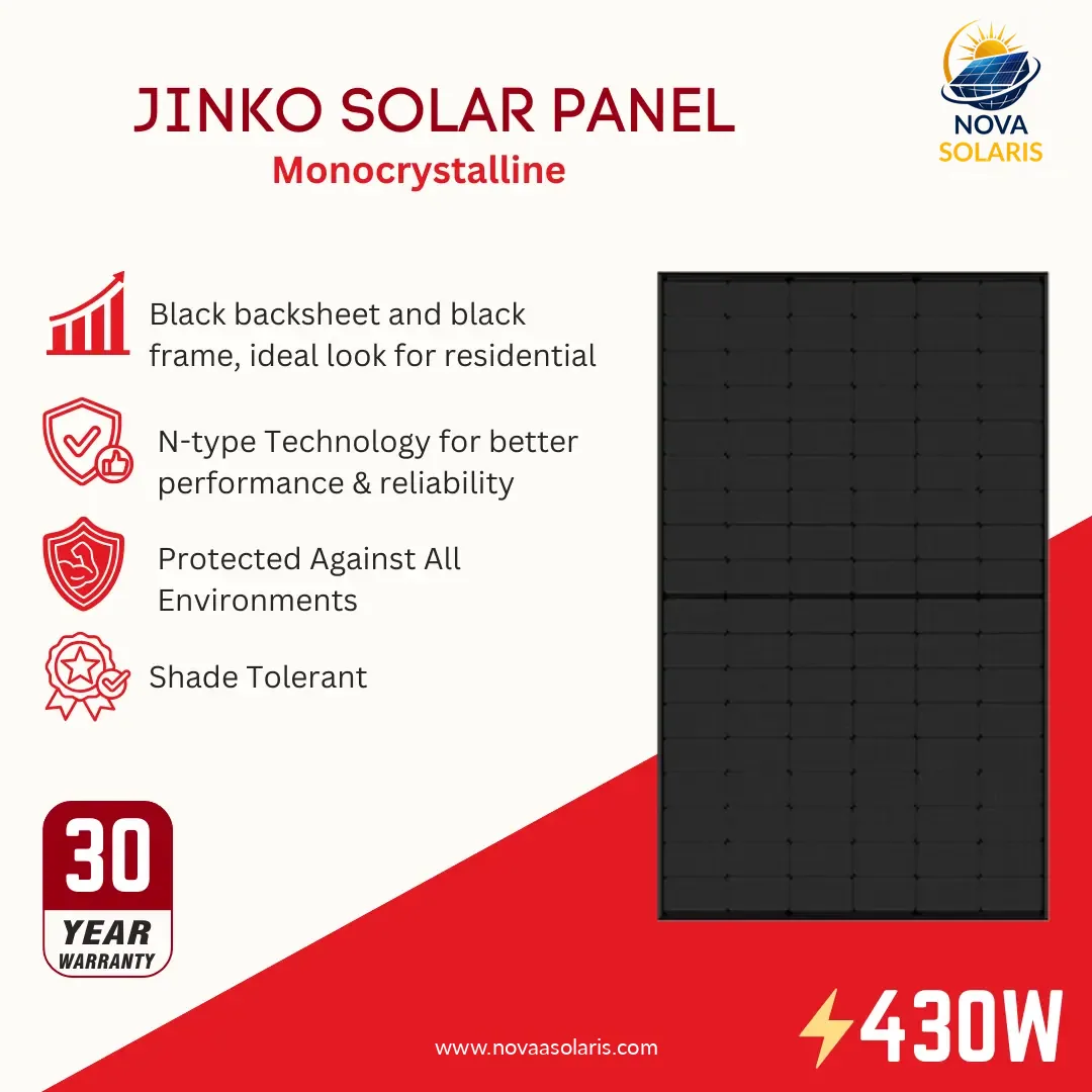 Jinko JKM430N-54HL4-B 430Watt 108 Half-Cell All Black Solar Panel