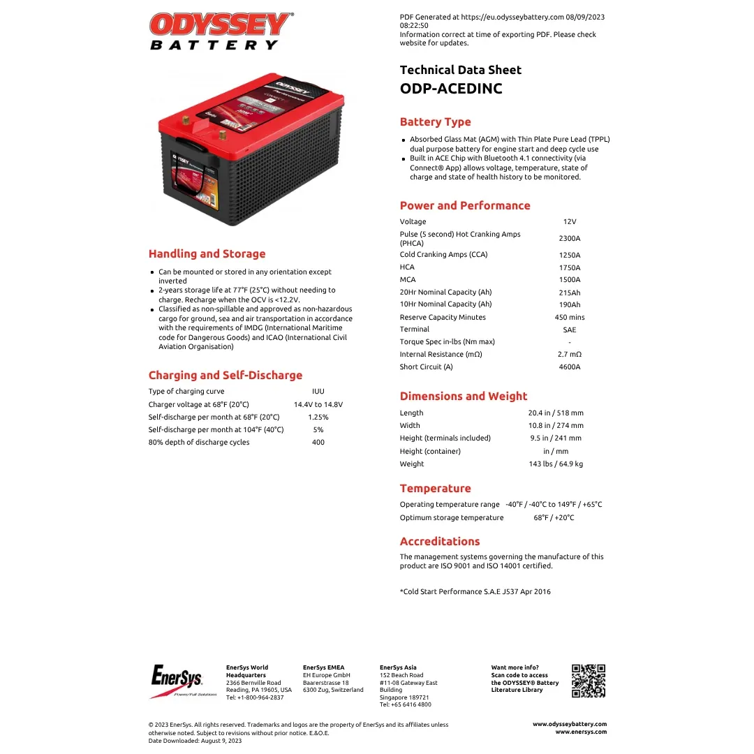 Odyssey Battery ODP-ACE8DT 12V 220Ah Performance Battery — visuel 2