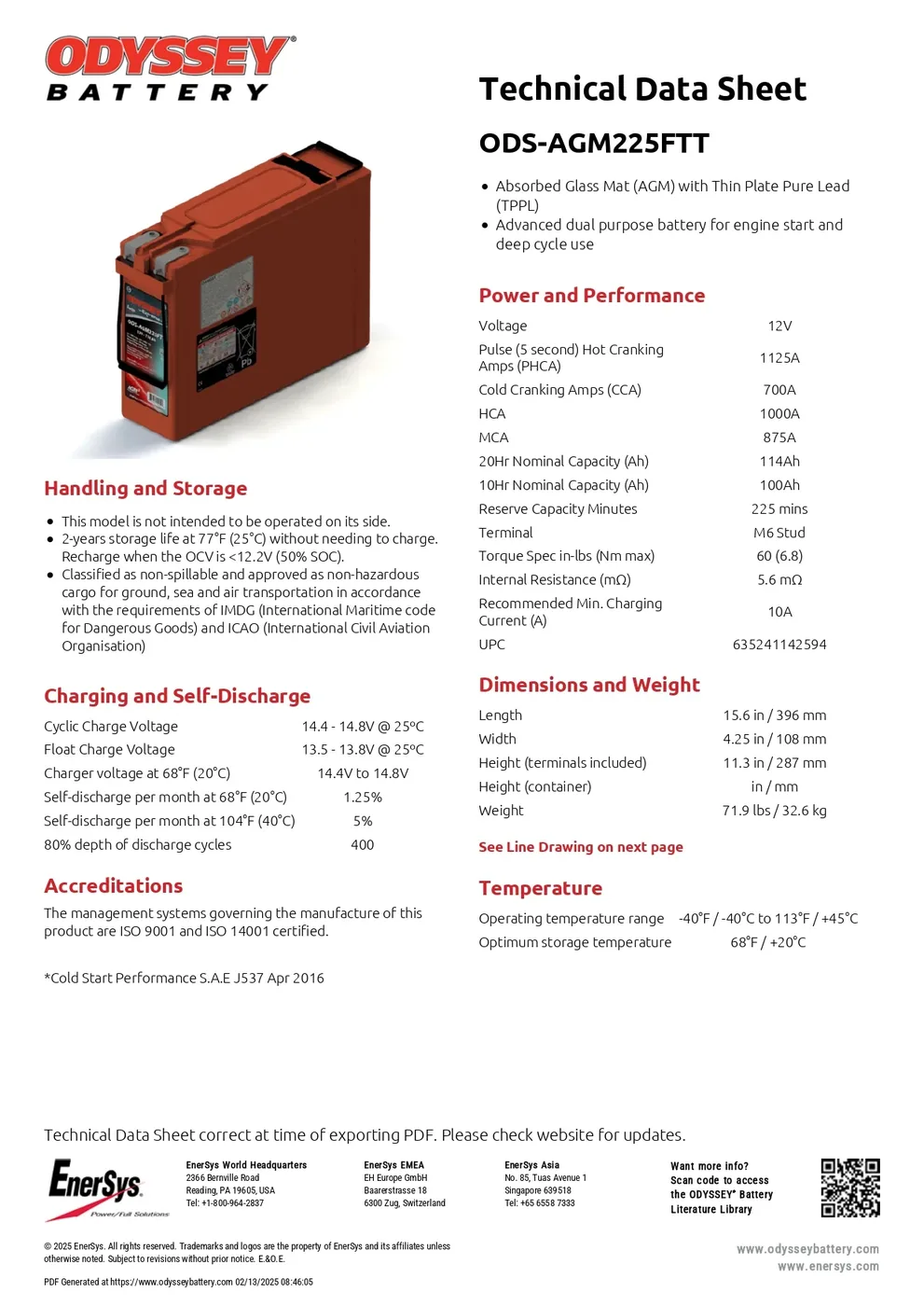 Odyssey Battery ODS-AGM225FTT 12VDC 114Ah Specialty Battery — visuel 2
