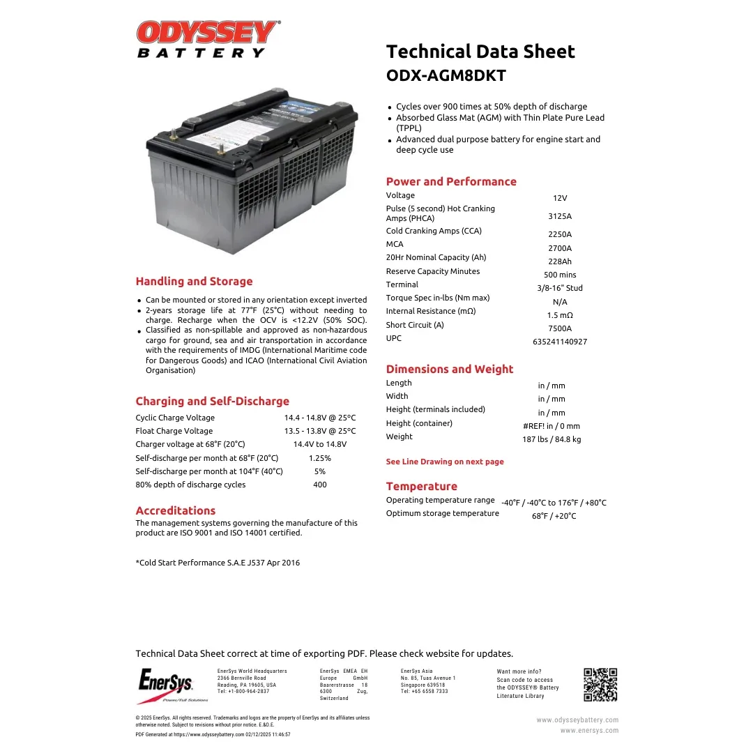 Odyssey Battery ODX-AGM8DKT 12VDC 228Ah Extreme Series AGM Battery - Marine — visuel 2