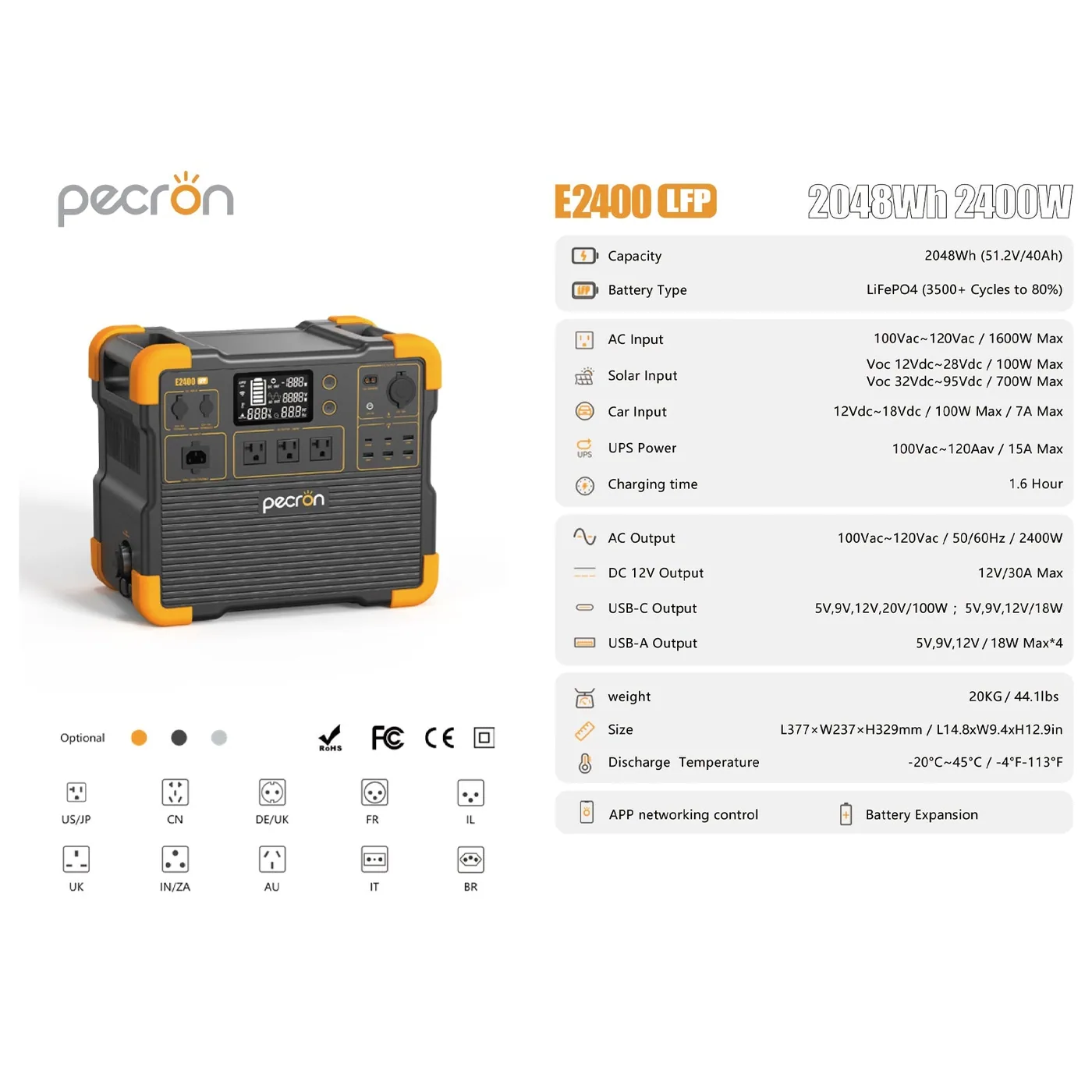 PECRON E2400LFP Portable Power Station 2400W 2048Wh — visuel 2