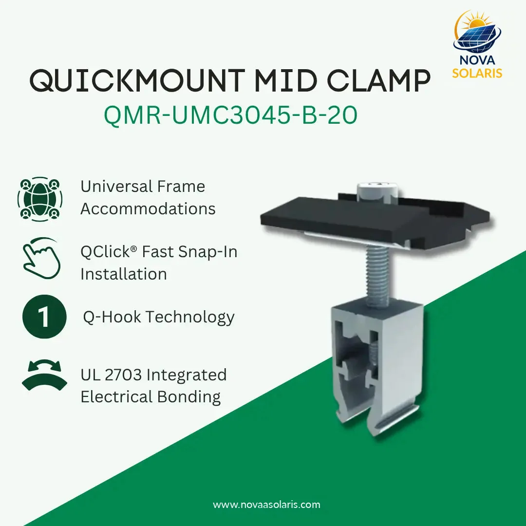 QuickMount QMR-UMC3045-B-20 30-45mm, Black Universal Mid Clamp with Bonding