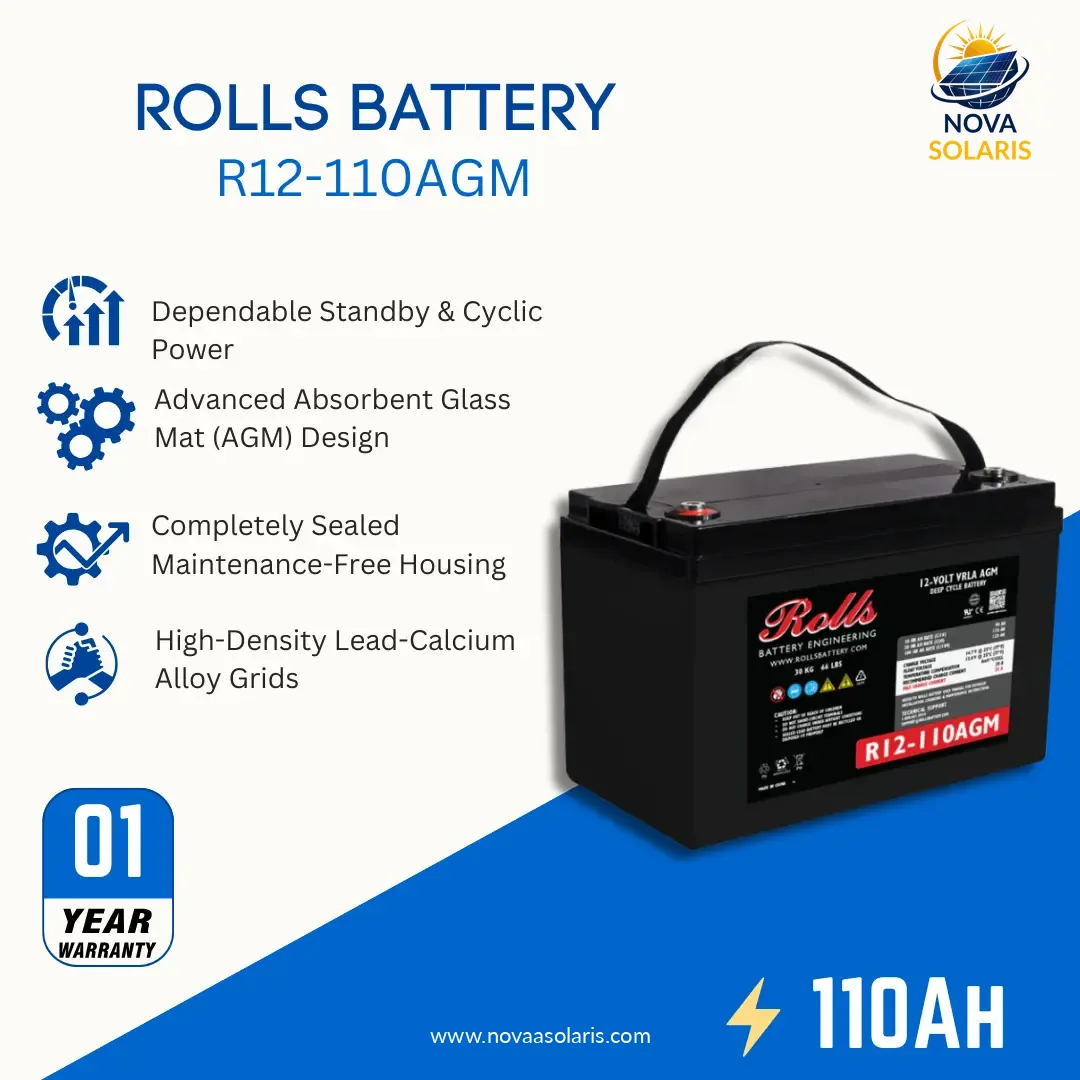 Rolls Surrette R12-110AGM 110Ah 12VDC AGM Deep Cycle Battery