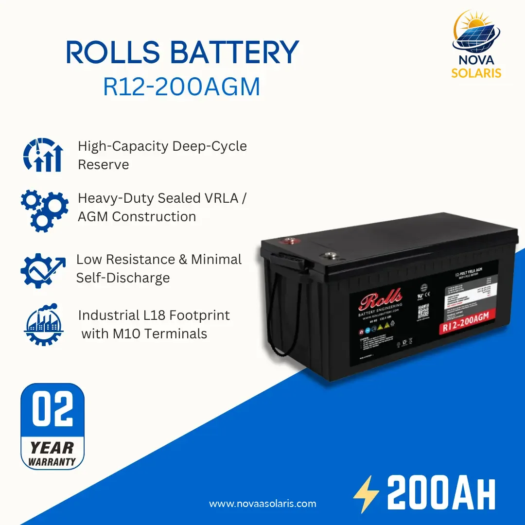 Rolls Surrette R12-200AGM 12VDC 200Ah AGM Deep Cycle Battery