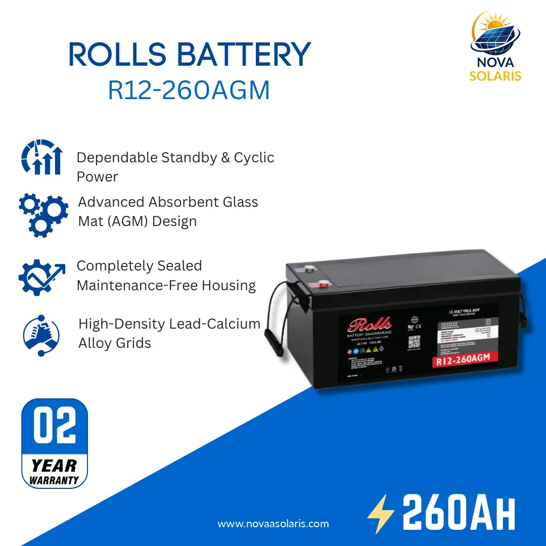 Rolls Surrette R12-260AGM 260Ah 12VDC AGM Deep Cycle Battery