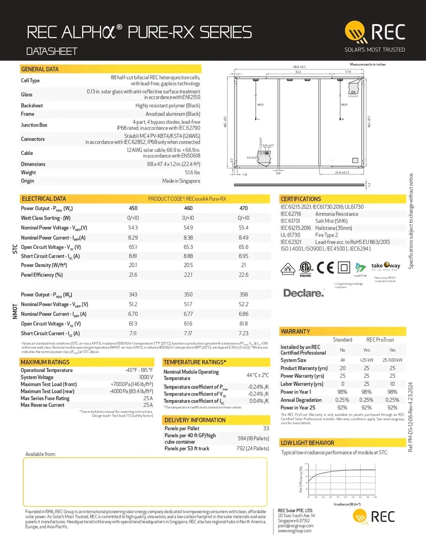 REC Solar REC460AA-PURE-RX Alpha Series 460 Watt Module — visuel 2