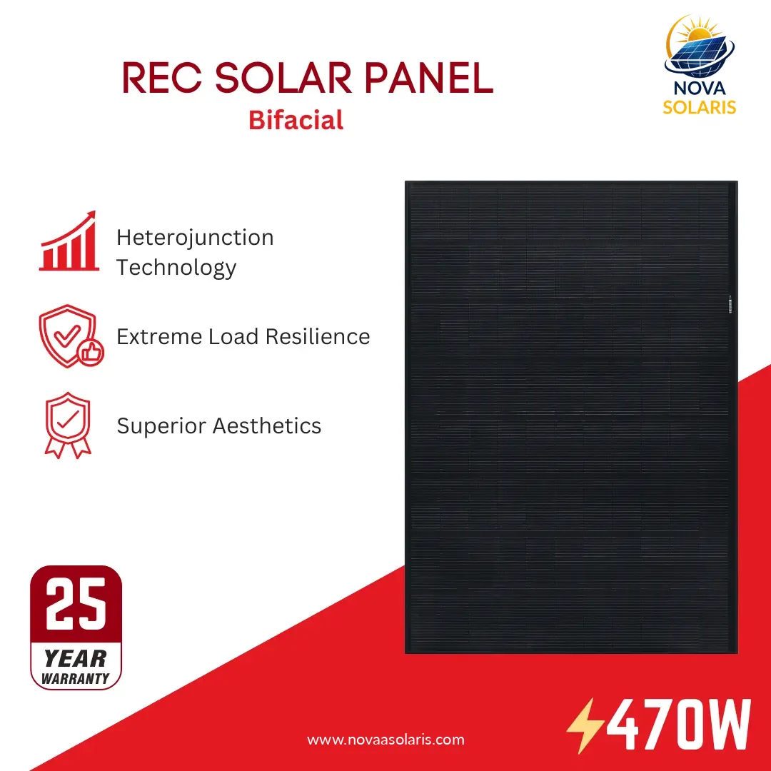REC Solar REC470AA-PURE-RX 470W HJT 88 Half-Cell 1000V BLK/BLK Solar Panel