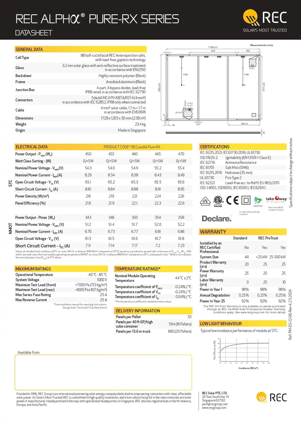 REC Solar REC470AA-PURE-RX 470W HJT 88 Half-Cell 1000V BLK/BLK Solar Panel — visuel 2