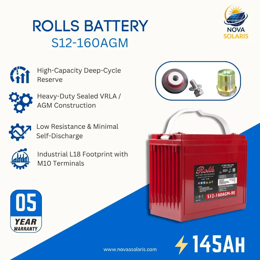 Rolls Surrette S12-160AGM 12VDC 145Ah AGM Deep Cycle Battery