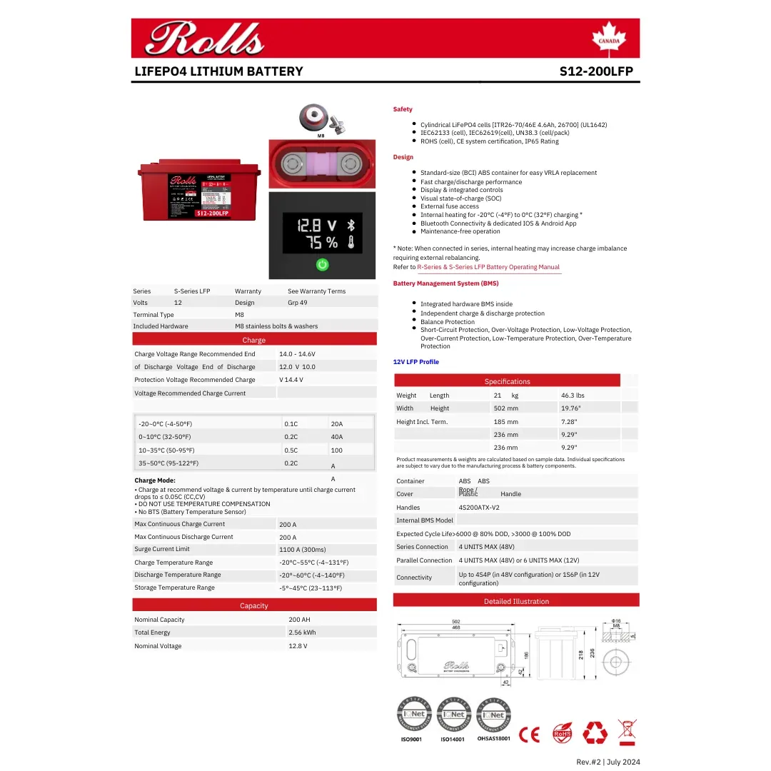 Rolls Surrette S12-200LFP 12VDC 200Ah Lithium Battery — visuel 2