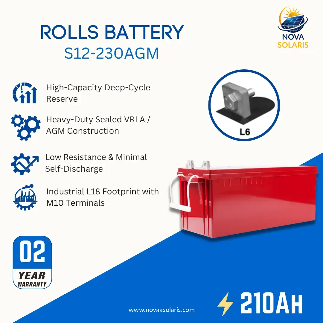 Rolls Surrette S12-230AGM 12VDC 210Ah AGM Deep Cycle Battery