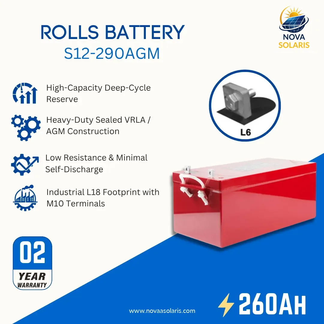 Rolls Surrette S12-290AGM 12VDC 260Ah AGM Deep Cycle Battery