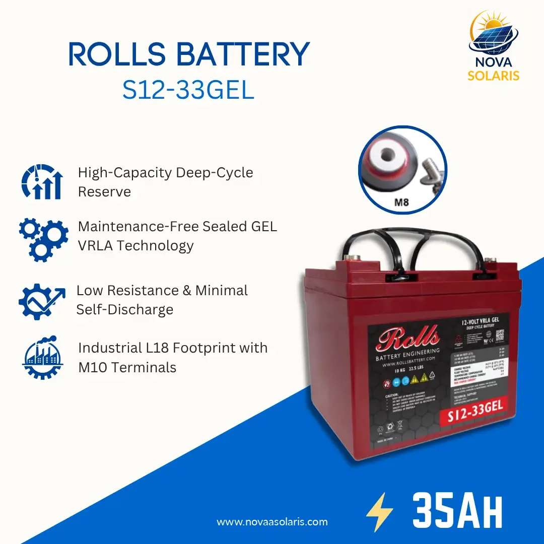 Rolls Surrette S12-33GEL 12VDC 35Ah Deep Cycle GEL Battery