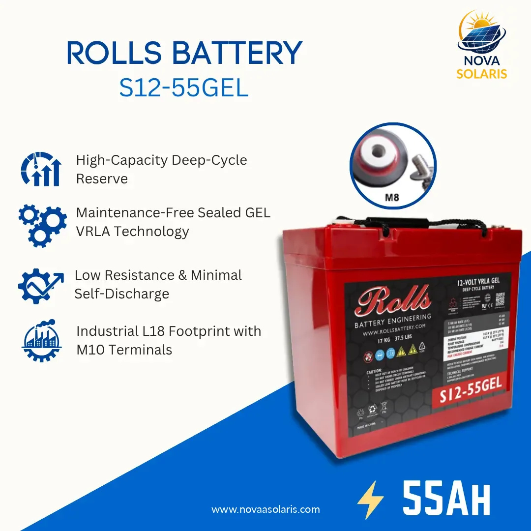 Rolls Surrette S12-55GEL 12VDC 55Ah Deep Cycle GEL Battery