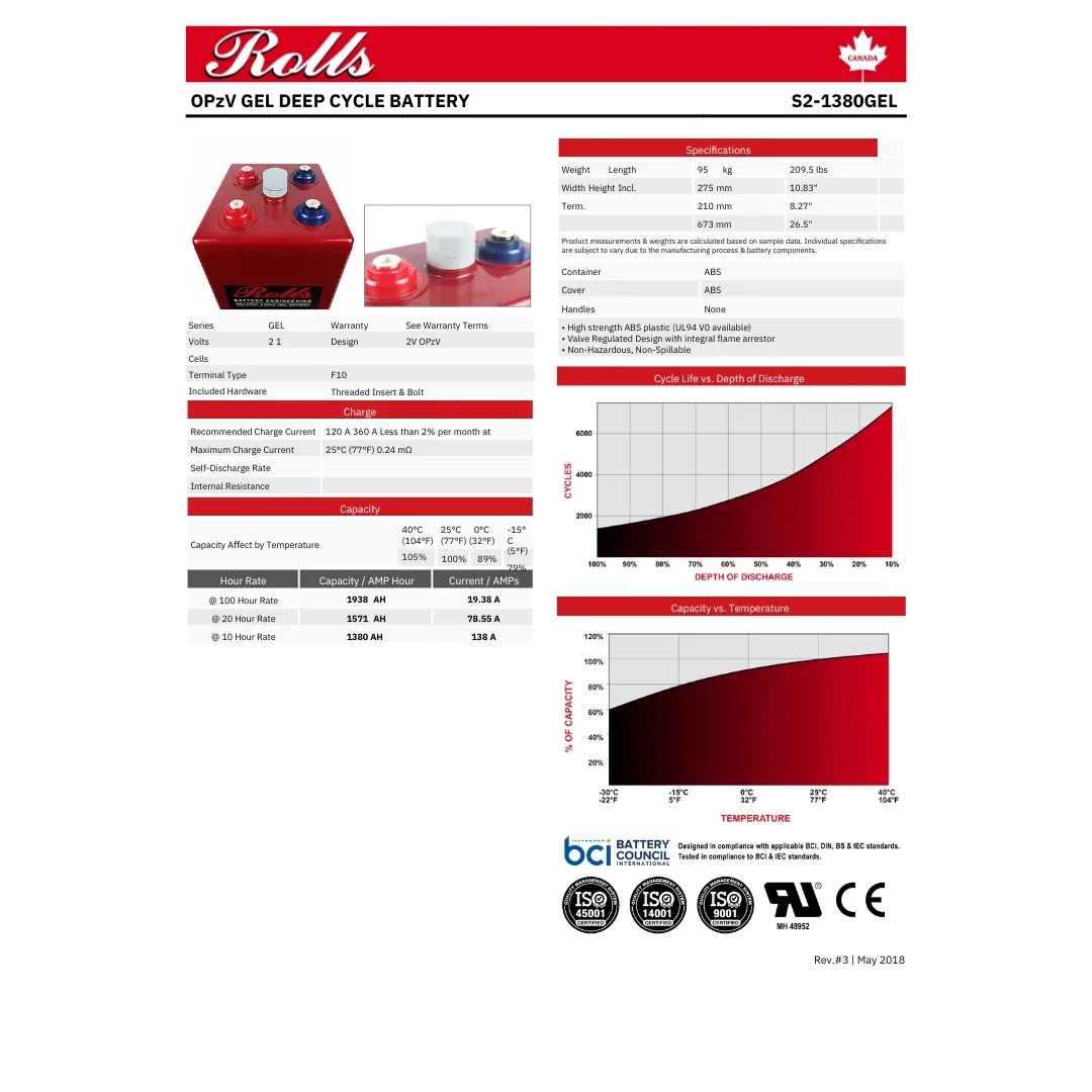 Rolls Surrette S2-1380GEL 2VDC 1571Ah Deep Cycle GEL Battery — visuel 2