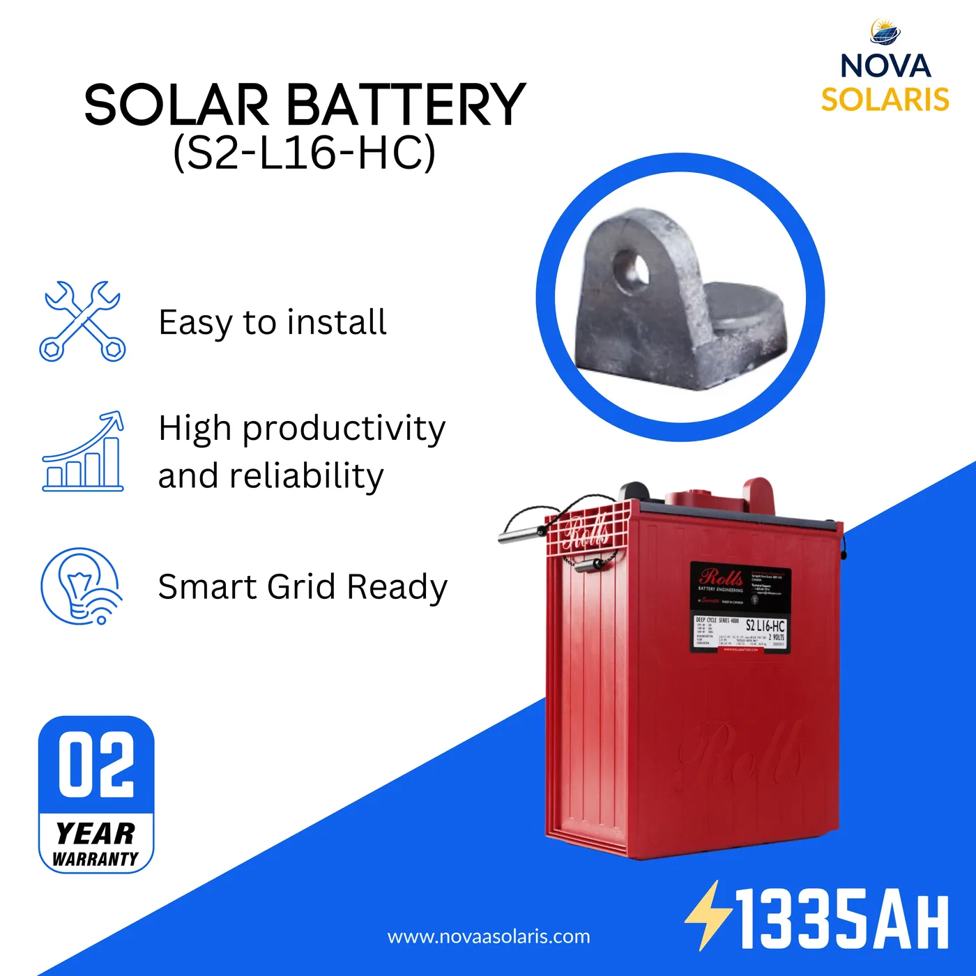 Rolls Surrette S2-L16-HC 2VDC 1335Ah Flooded Deep Cycle Battery